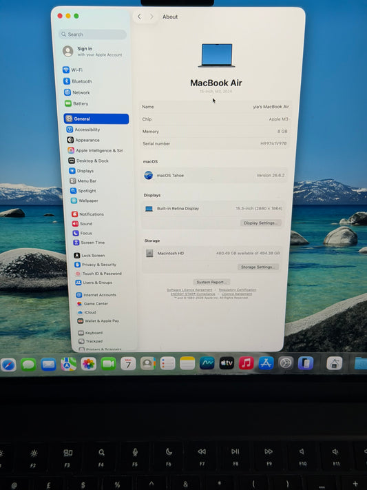 Apple Macbook Air 15 inch 2023 - M3, 8gb RAM, 512gb SSD.