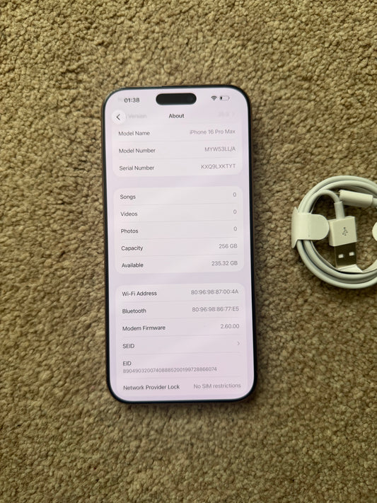 Apple iPhone 16 Pro MAX - 256gb Gold (eSIM Only - Unlocked). Faulty Camera!