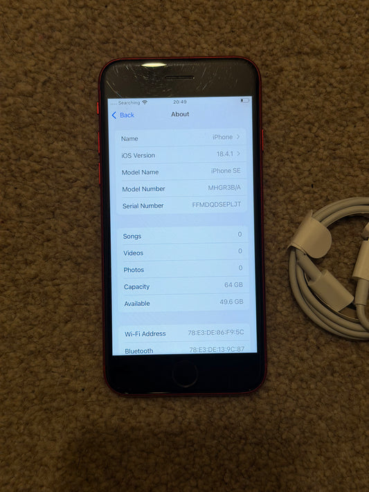 Apple iPhone SE 2nd Gen (2022) - 64gb Red (Unlocked) - Faulty Screen!