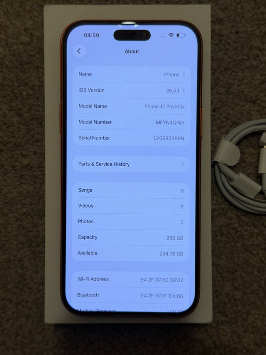 Apple iPhone 17 Pro Max - Cosmic Orange - 256gb (Unlocked) - Faulty Front/Rear Cameras!