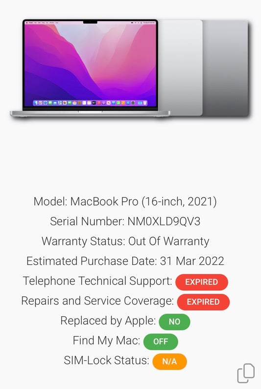Apple Macbook Pro 16 inch 2021 - M1 Pro, 16gb RAM, 1TB SSD - Faulty Screen/Working!