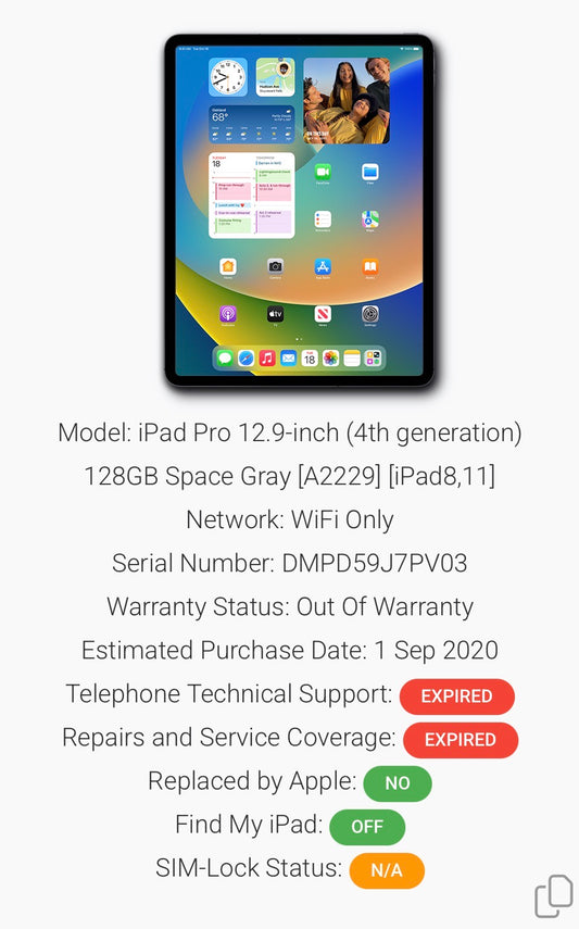 Apple iPad Pro 12.9 inch 4th Gen 256gb WiFi - No Power/Faulty!