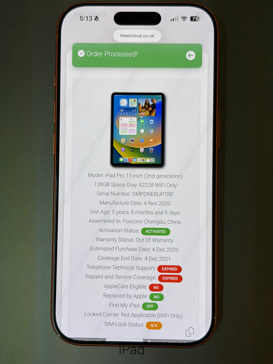 Apple iPad Pro 11 inch 2nd Gen 128gb WiFi - Damaged Screen.