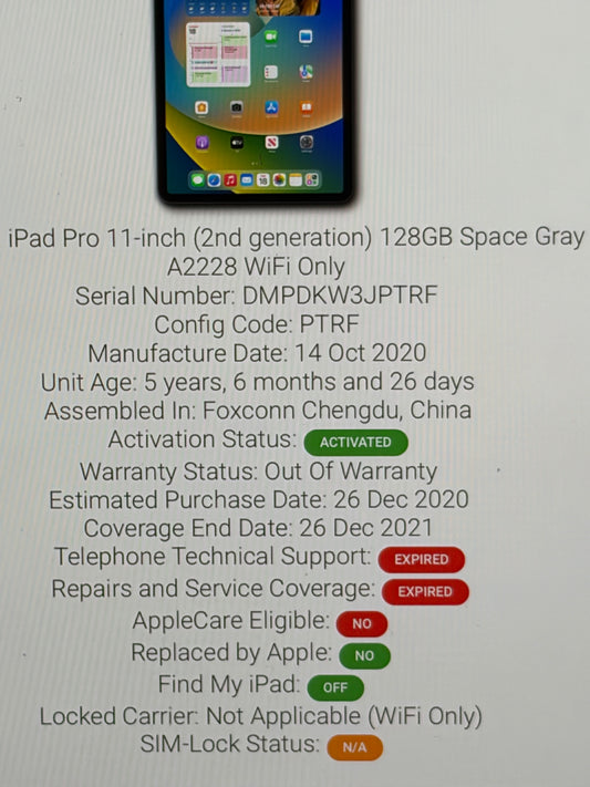 Apple iPad Pro 11 inch 2nd Gen (2020) 128gb WiFi - Logic Board Fault - Repairs.