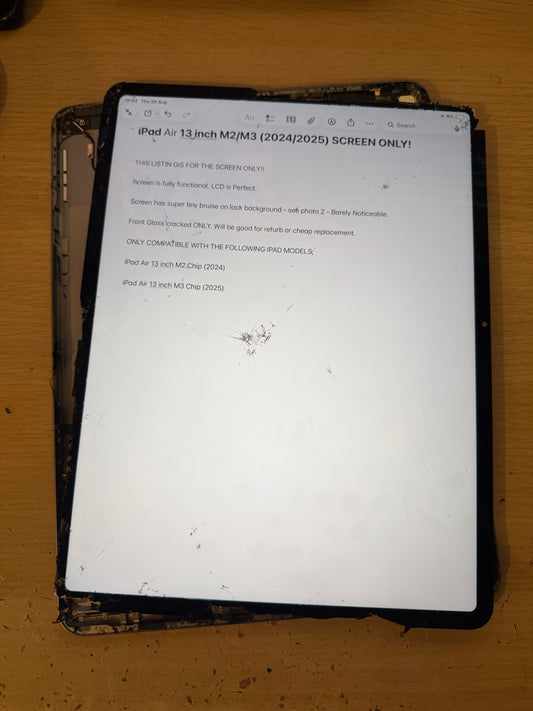 Apple iPad Air 13 inch M2/M3 (2024/2025) LCD Screen - Cracked Glass / Fully Working.