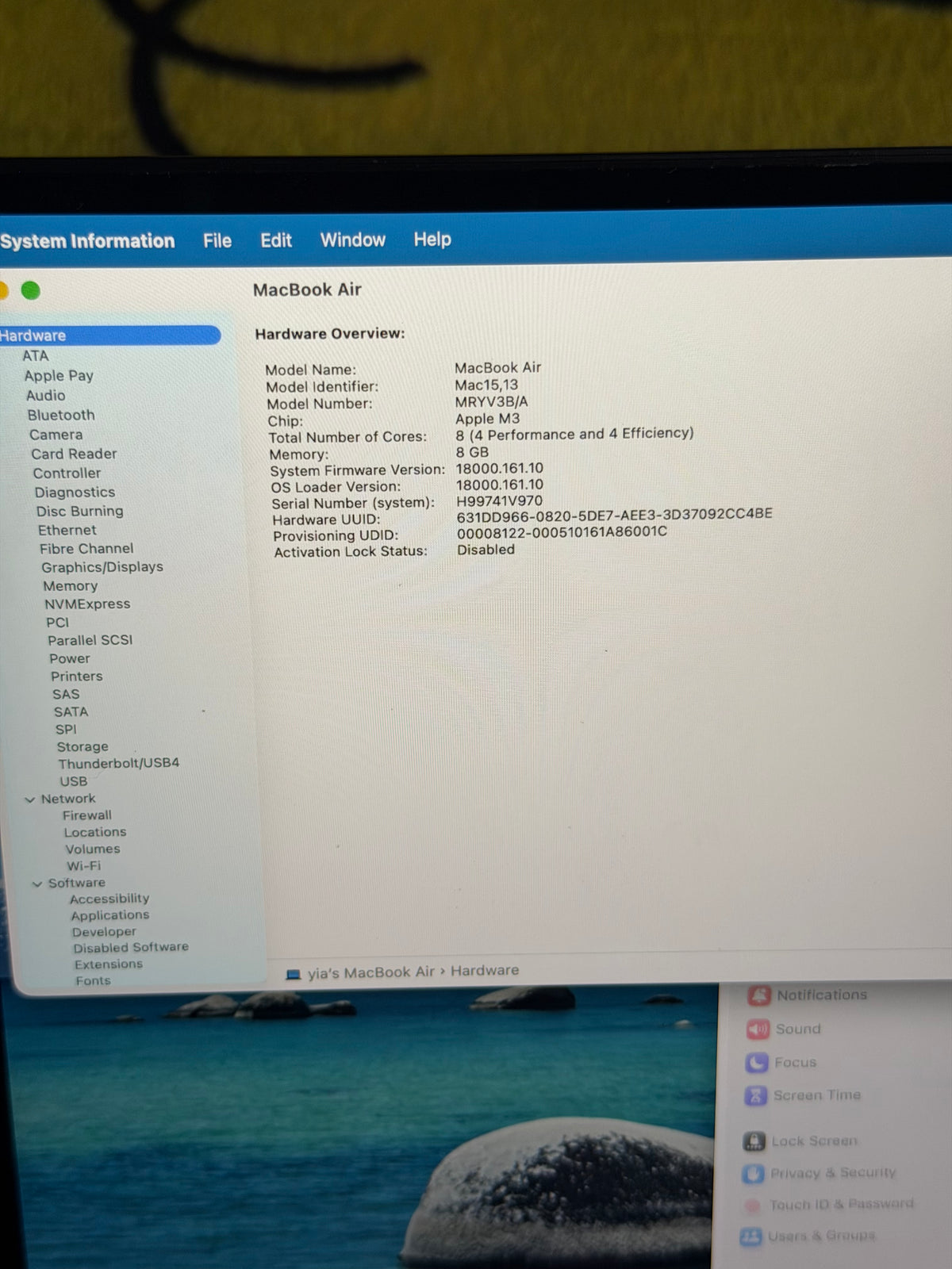 Apple Macbook Air 15 inch 2023 - M3, 8gb RAM, 512gb SSD.