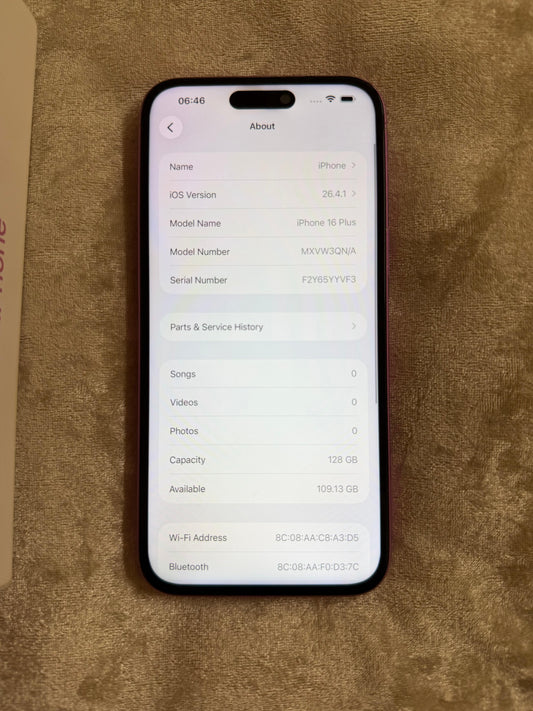 Apple iPhone 16 Plus 128gb Pink (Unlocked) - FAULTY.