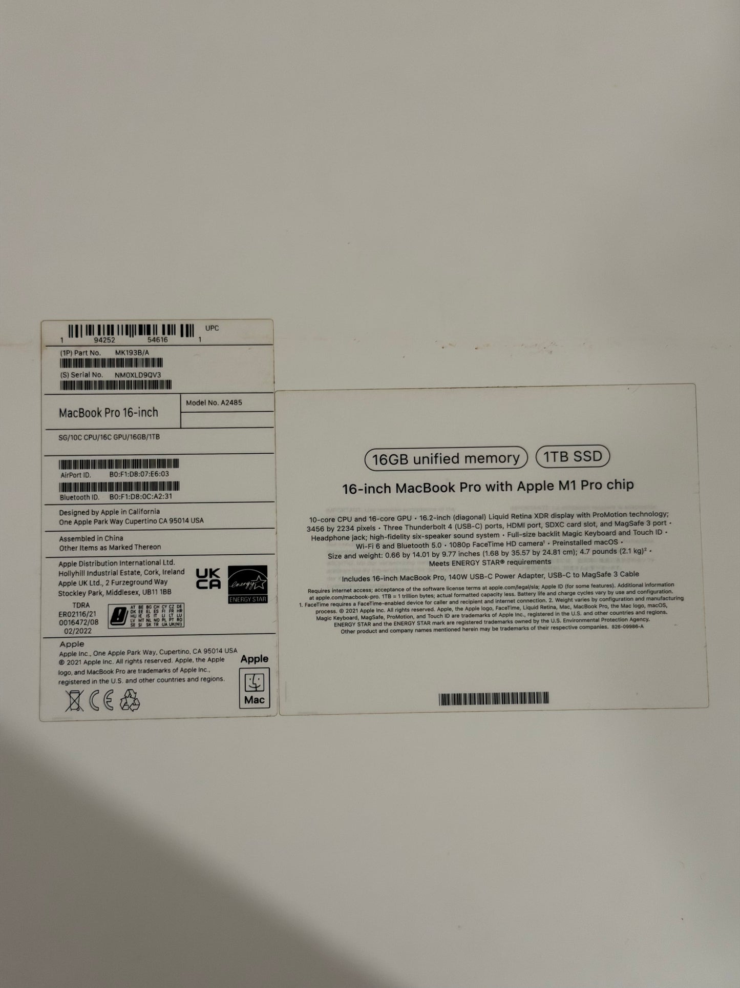 Apple Macbook Pro 16 inch 2021 - M1 Pro, 16gb RAM, 1TB SSD - Faulty Screen/Working!