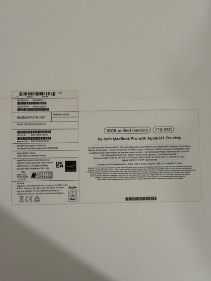 Apple Macbook Pro 16 inch 2021 - M1 Pro, 16gb RAM, 1TB SSD - Faulty Screen/Working!