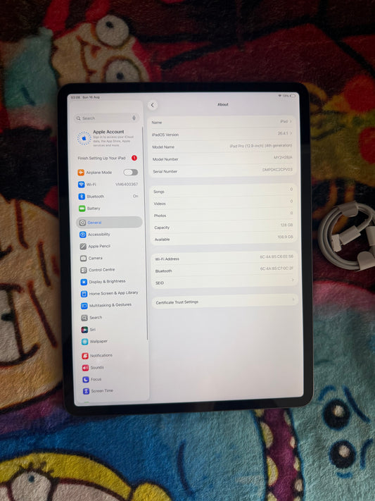 Apple iPad Pro 12.9 4th Gen 128gb WiFi - Grey. Fully Working!