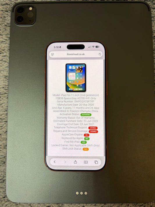 Apple iPad Pro 11 inch 2nd Gen 128gb WiFi - Faulty Unable to reset?