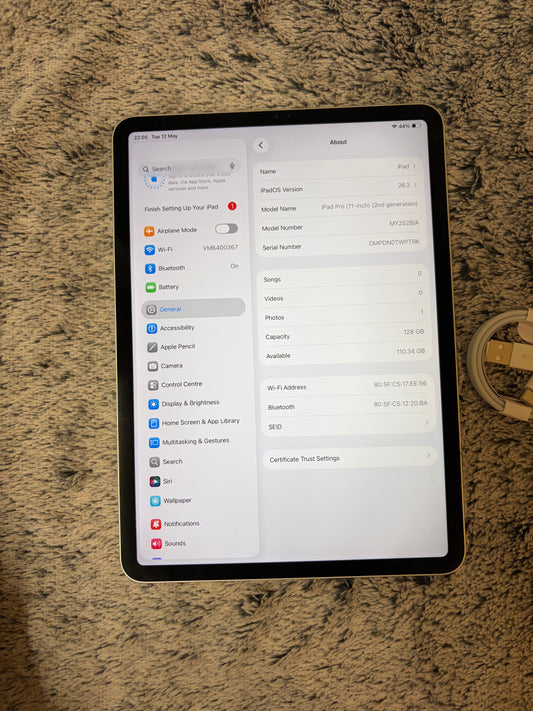 Apple iPad Pro 11 inch 2nd Gen 128gb WiFi. Fully Working - No Face ID.