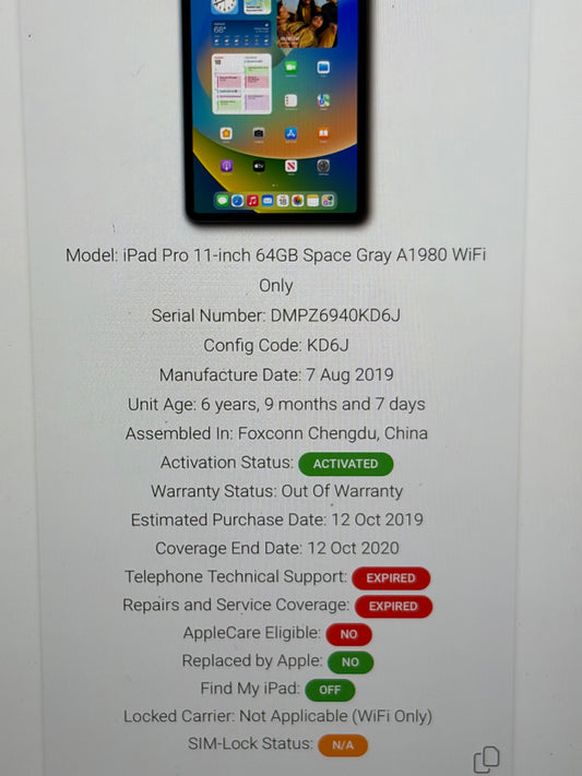 Apple iPad Pro 11 inch 1st Gen 64gb WiFi - Logic Board Fault - Repairs.