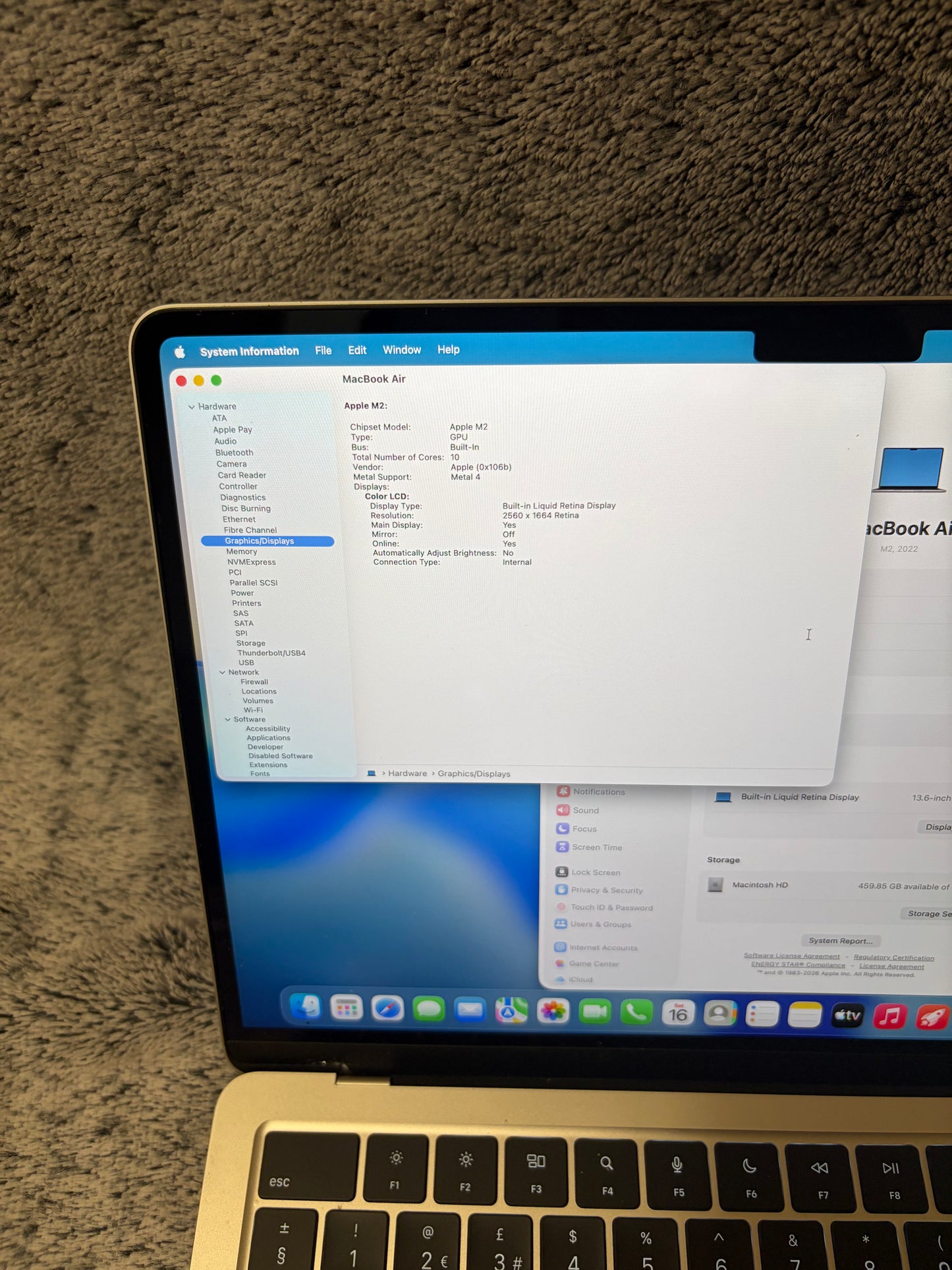 Apple Macbook Air 13 inch 2022 - M2, 16gb RAM, 512gb SSD - MDM Bypassed.